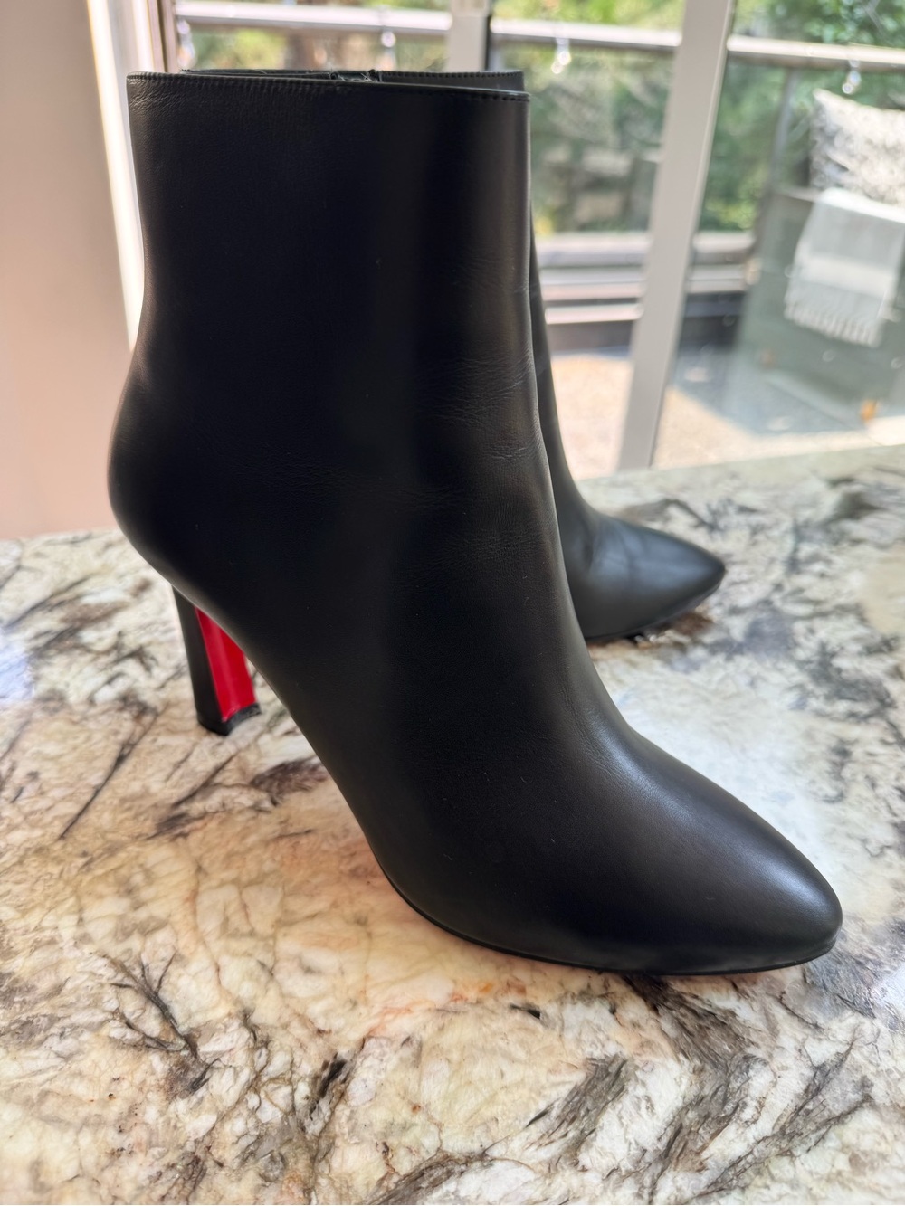 Christian Louboutin Black Leather Ankle Boots with Red Heel